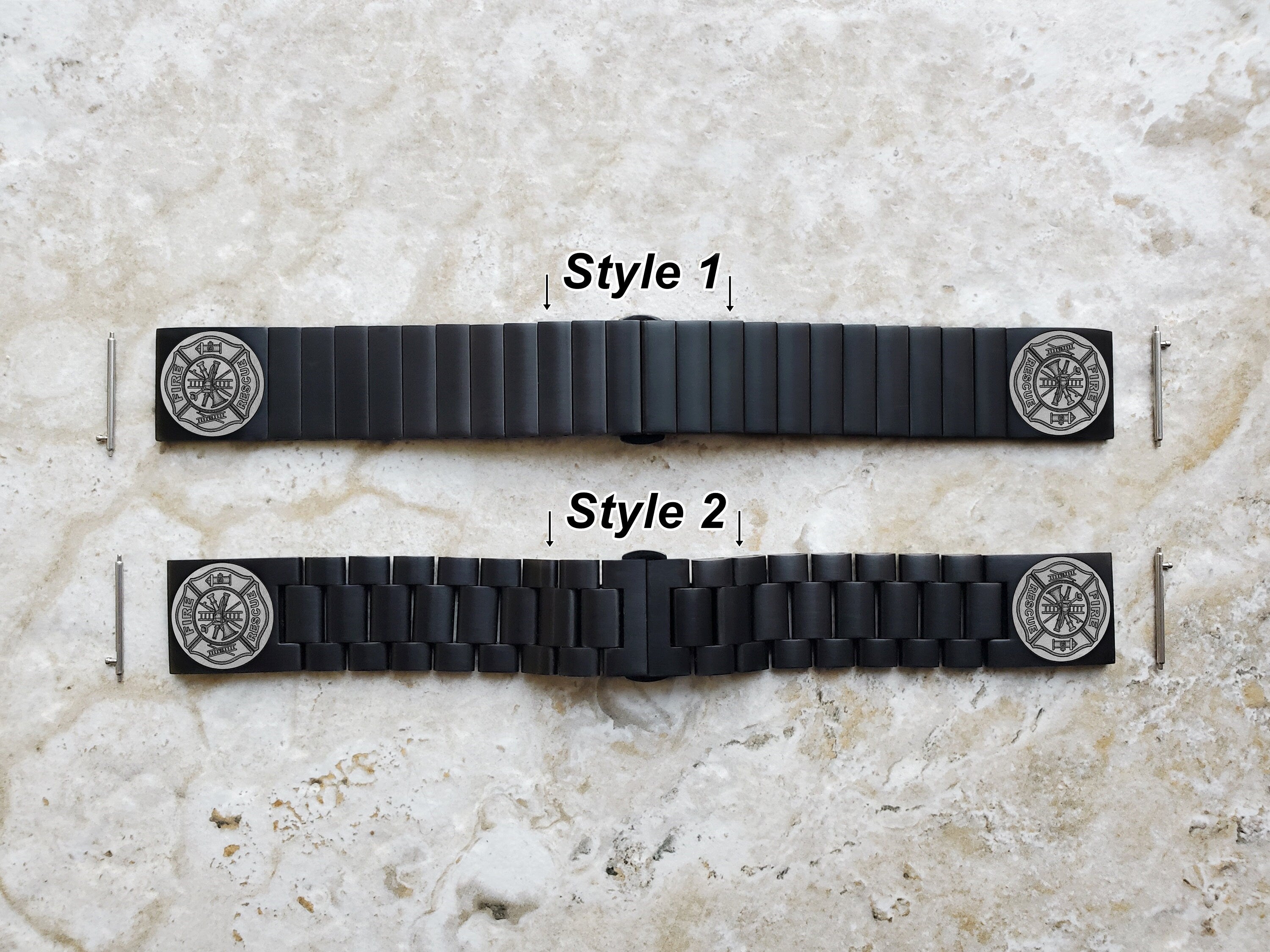 Firefighter Engraved Watch Band for 22mm Width Lugs Traditional Casual Luxury and Smartwatches Black Color Stainless Steel Strap Bracelet F1